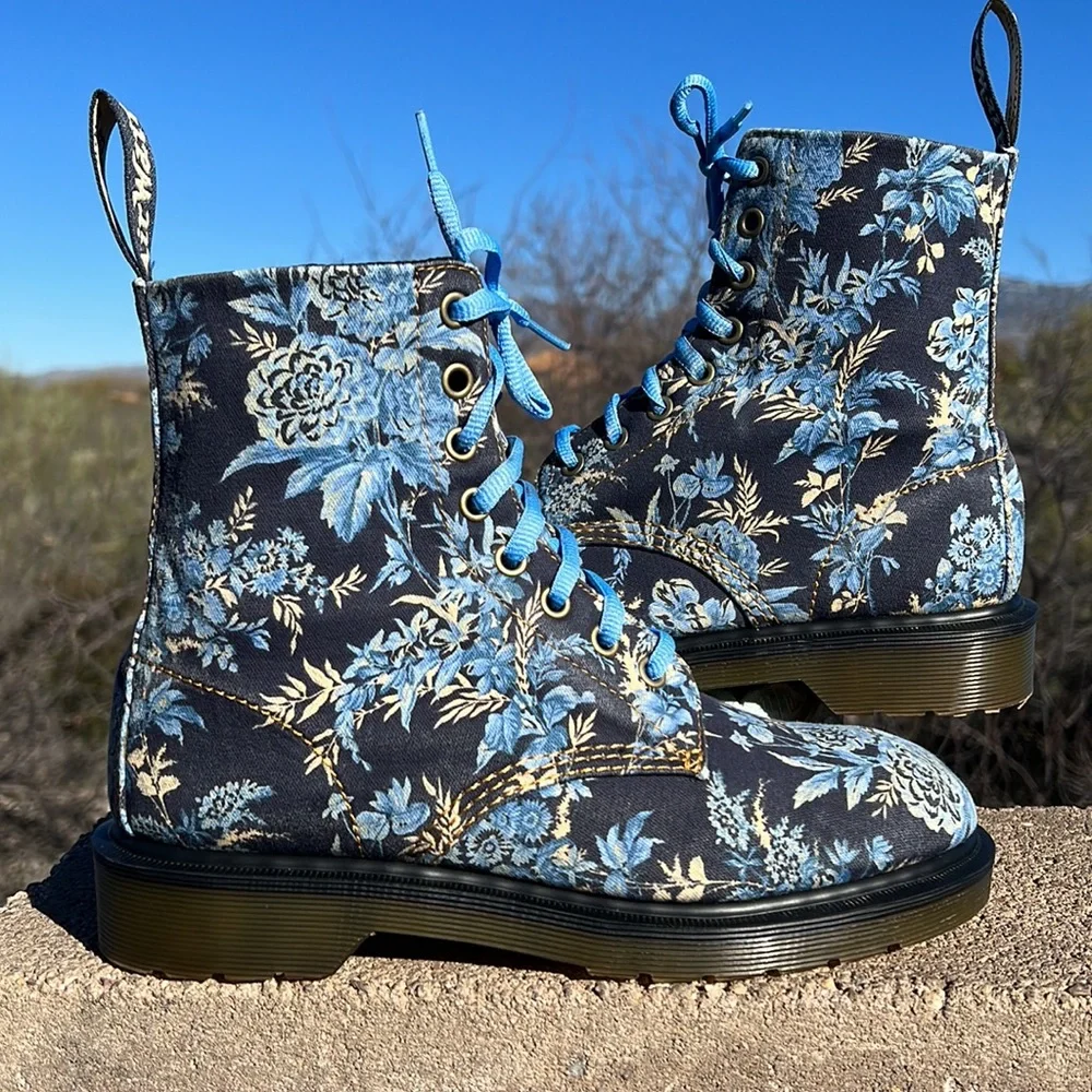 floral print blue floral doc martens